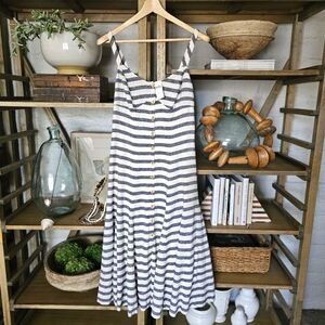 Anthropologie Maeve Striped Midi Dress Navy White Coastal Sz 6P NWT